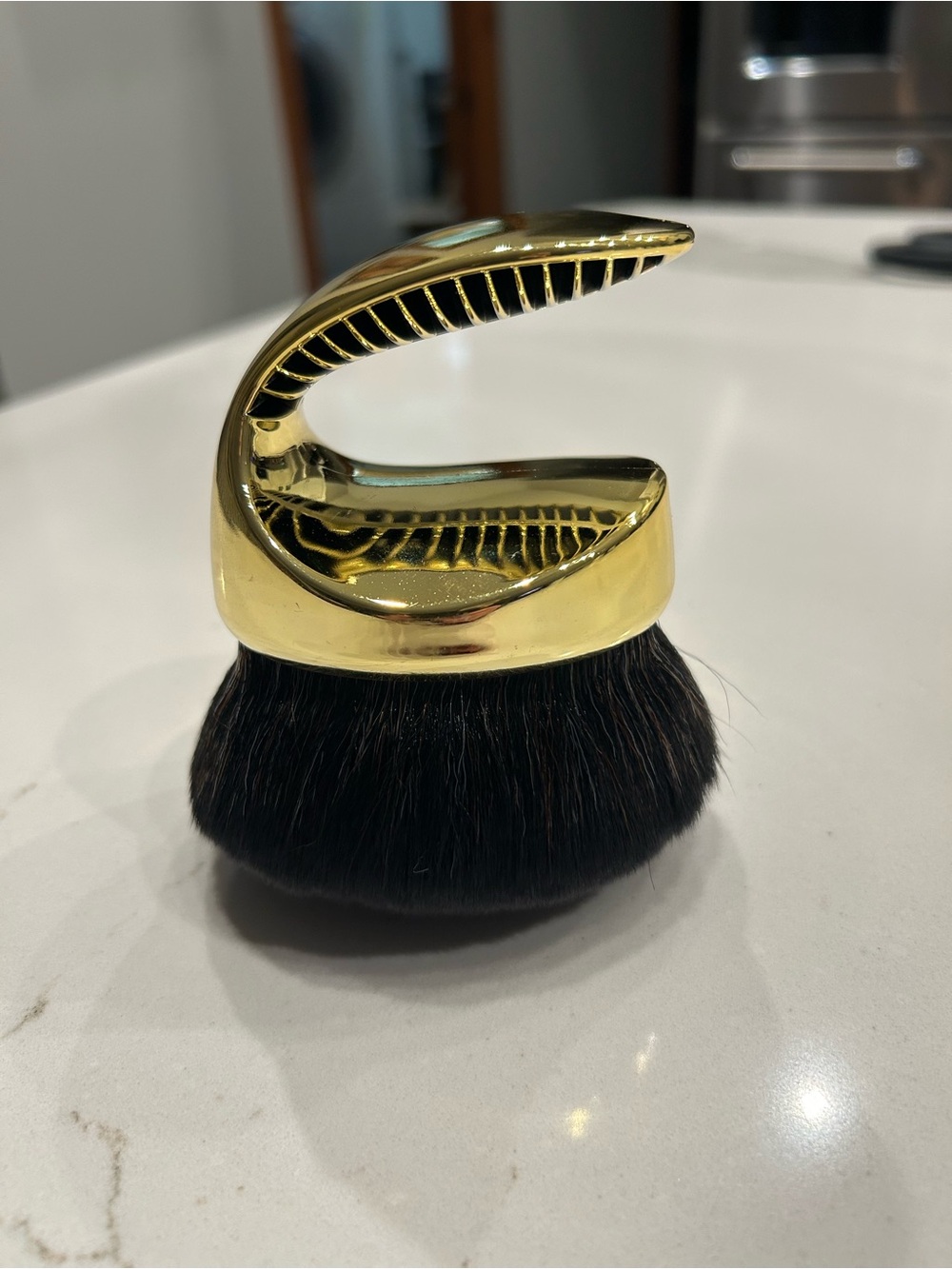 Gold Compact Kabuki Body  Brush with Black Bristles